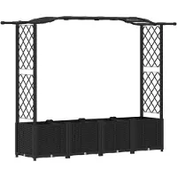 vidaXL Jardinière surélevée avec treillis et toit, noire, 204 x 40 x 138 cm, en PP