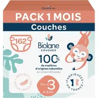 Biolane Couches jetables Couches Naturelles Taille 3 (4-9 kg) 162 pièces