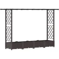 vidaXL Jardinière surélevée avec treillis et toit, marron, 203 x 40 x 121 cm, PP