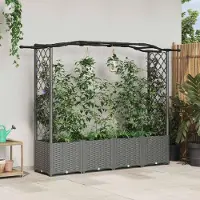 Prolenta Maison Exclusive - Jardinière surélevée avec treillis et toit, couleur gris clair, dimensions 204 x 40 x 138 cm, en polypropylène
