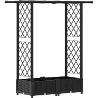 vidaXL Jardinière surélevée avec treillis et toit, noir, 122,5 x 40 x 121 cm, PP