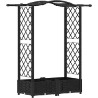 vidaXL Jardinière surélevée avec treillis et toit, noir, 124 x 40 x 123 cm, PP
