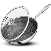 ROYAL SWISS Wok - - Inox Triply 32 cm - Inox 304 + Aluminium - Nid d'abeille antiadhésif - Tous feux