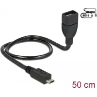 DeLOCK Shape Câble adaptateur USB 2.0 Hi-Speed OTG Micro B mâle Standard A femelle noir - Longueur : 0,50m