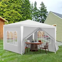 Vigevee : tente de jardin portable et imperméable de 3 x 3 m avec panneaux latéraux, blanche, pour le camping, le jardin, les mariages ou la plage