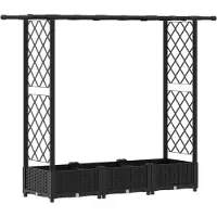 vidaXL Jardinière surélevée avec treillis et toit, noire, 164 x 40 x 121 cm, en PP