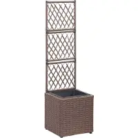 Prolenta Maison Exclusive - Jardinière surélevée avec treillis, 1 pot, 30 x 30 x 107 cm, rotin synthétique marron