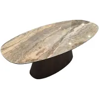 Pole to Pole Table à manger ovale en onyx, 220 cm, avec plateau en céramique - Beige