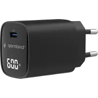 Gembird 1-Portowa Szybka ładowarka Sieciowa (Pd) USB Typ - C 60w LCD Czarna (60 W, 1 portion), Chargeur USB, Noir