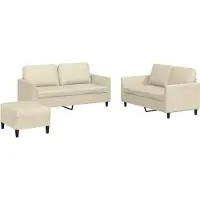 vidaXL Ensemble de canapés 3 pièces avec coussins Crème Similicuir