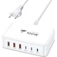 KALANKA -Chargeur USB C, 100W 6 Port Chargeur Rapide USB C Multiple Secteur 3 USB-c+3 USB-A 3.1A Type C Adaptateur Chargeur USB pour iPhone 17 16 15 14 13 12 11 Pro Max, MacBook Pro/Air iPad, Samsung