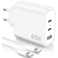 KALANKA -65W Chargeur USB C Rapide avec GaN Technologie, 3-Ports PD & QC3.0 Chargeur Prise avec Câble USB C 2M Compatible pour iPhone 16 Pro/15 Plus, pour Galaxy S24/23/S22, pour MacBook Pro/Air, etc