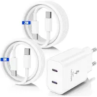 KALANKA -45W USB C Chargeur Rapide pour iPhone 17 16 15 Pro Max,2-Port Chargeur Usbc Apple avec 1M+2M Câble USB C pour iPhone 17 16 15 Pro /17 Air/17E/15 16 Plus/iPadPro/Samsung Galaxy S25/S24/S23 Ult