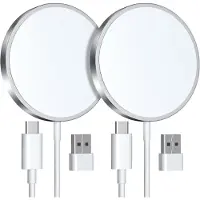KALANKA -Chargeur Induction 15W sans Fil, Chargeur Mag-Safe Compatible iPhone 17/16/15/14/13/12, Magnétique Chargeur Rapide pour AirPods 4/3/2/Pro, Lot de 2 (Blanc)