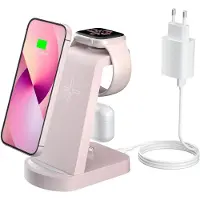 KALANKA -Chargeur Induction 3 en 1, Chargeur Rapide Chargeur Induction Chargeur Station Compatible avec iPhone 17/16/15/14/13/12Pro/Pro Max,Apple Watch Ultra/10/9/8/7/SE/SE2/6/5/4 AirPods321/Pro1 Rose