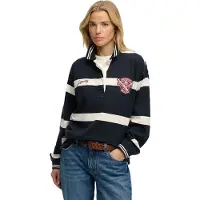 Superdry pour femme. W6012214A Sweat Polo Rugby marine (L), Casuel, Coton, Manche longue