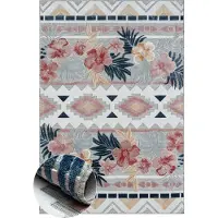 My Flair Tapis plat Flora gris, 200x300 cm – idéal pour l'intérieur comme pour l'extérieur, multicolore, en polypropylène