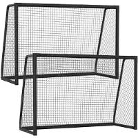 Vigevee Lot de 2 buts de football 300 x 200 x 120 cm – Grand but de football en métal avec panneau et filet, pour le jardin, l'entraînement et les activités en plein air, noir