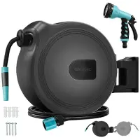 Cecotec Enrouleur de tuyau de 20 m. Technologie SlowReturn. Conception portable et ergonomique. Buse simple et pistolet pulvérisateur à 8 fonctions inclus. Raccord universel 3 en 1.