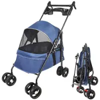 StarTech.com Poussette pliable pour chiens et chats - Chariot pour animaux de compagnie - Structure en acier - Tissu Oxford - Pour chiens et chats - Bleu