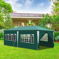 Eikuavons Pavillon de jardin , dimensions 3x6 mètres, couleur verte. Idéal pour les fêtes, le camping et les activités de plein air. Livré avec des panneaux latéraux