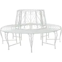 vidaXL Banc en forme d'arbre, 8 places, Ø 160 x 89 cm, acier blanc antique, rond