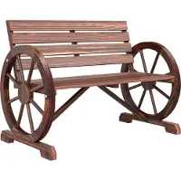 Outsunny Banc de Jardin banc 3 places banc en bois Style Rustique Chic accoudoirs Roues Charette Bois Sapin traitšŠ carbonisation