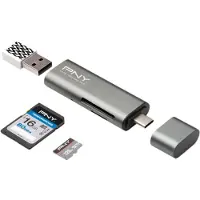 PNY Lecteur de carte USB (USB-C), Lecteur de carte mémoire, Gris, Argent