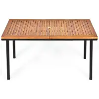 Helloshop26 Table De Jardin En Bois D'acacia 140 X 75 X 76 Cm Pour 6 À 8 Convives Moderne Avec Orifice Pour Parasol En Bois Naturel 20_0019975