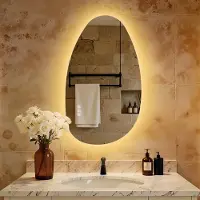 S'AFIELINA 85×50 cm Miroir asymétrique LED - miroir de salle de bain avec éclairage, variateur d'intensité, montage horizontal/vertical, antibuée,salle de bain & couloir