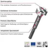 Kwb SPEED Mèche à bois ø 16 mm en acier spécial trempé avec affûtage ondulé précis, pointe de centrage, tranchants parfaitement affûtés et trempés et surface polie