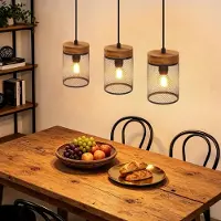 ZMH Suspension pour table à manger, 3 ampoules, noir, lampe suspendue en bois, suspensions E14, lampe suspendue de style industriel, lampe de table à manger pour salon, salle à manger et cuisine