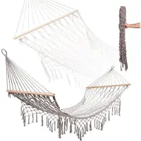 Kik Hamac de jardin boho mesh tassel hanging lounger macramé 200cm Grey