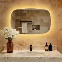 S'AFIELINA 70×45 cm miroir mural LED - miroir de salle de bain avec éclairage, verre HD , intensité lumineuse variable, LED 3 couleurs, antibuée, suspension horizontale & verticale