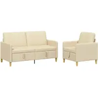 vidaXL Ensemble de canapés avec rangement, 2 pièces, couleur crème, revêtement en polyester