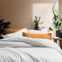 Matt & Rose Parure De Lit Unie En Coton Lavé Blanc 240x220+2x65x65cm