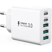 KALANKA -Chargeur USB C 50 W, 5 Ports Chargeur Multiple avec ¿2 USB-C et 3 USB-A¿ Bloc d'alimentation USB 50 W, Adaptateur Secteur Fast Charge PD 3.0 Compatible avec iPhone 12/13/14/15/Samsung/Tablet