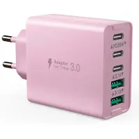 KALANKA -Chargeur USB C, Bloc de Charge 5 Ports, 50W Multi USB C Station de Charge, Multiport Type C Chargeur, Chargeur Rapide PD, Compatible avec iPhone 12/13/14/15/Samsung S24/S23/S22/tablette (Rose