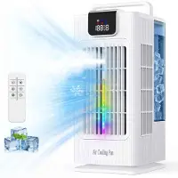 Zelurxx Refroidisseur d'air mobile 4-en-1 avec refroidissement par eau, humidificateur, éclairage RGB, 3 angles d'oscillation, 4 vitesses, réservoir de 2 L, minuterie 1-8 h, blanc