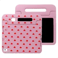 IMoshion Coque arrière Kidsproof Design avec poignée pour Apple iPad 9 (2021) 10.2 pouces / iPad 8 (2020) 10.2 pouces / iPad 7 (2019) 10.2 pouces - Cœurs Rouges