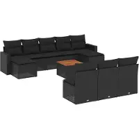 vidaXL Ensemble de salon de jardin 11 pièces avec coussins noir poly rotin
