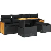 vidaXL Ensemble de salon de jardin 6 pièces avec coussins noir poly rotin