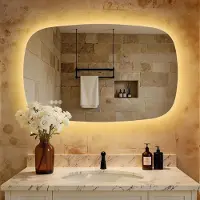 S'AFIELINA 95×60 cm miroir mural LED - miroir de salle de bain avec éclairage, verre HD , intensité lumineuse variable, LED 3 couleurs, antibuée, suspension horizontale & verticale