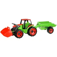 Lena Tracteur avec pelle Giga Trucks et remorque en plastique de 62 cm, dans une boîte de 72 x 40 x 28 cm