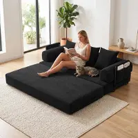 LVHOM Canapé-lit pliable en velours côtelé, Lit de jour modulaire avec structure métallique, Canapé pliant Canapé de sol avec espace de rangement, capacité de charge 300kg, Noir