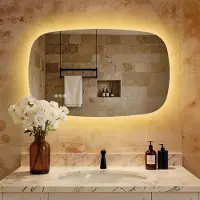 S'AFIELINA 80×50 cm miroir mural LED - miroir de salle de bain avec éclairage, verre HD , intensité lumineuse variable, LED 3 couleurs, antibuée, suspension horizontale & verticale