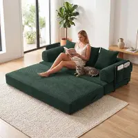 LVHOM Canapé-lit pliable en velours côtelé, Lit de jour modulaire avec structure métallique, Canapé pliant Canapé de sol avec espace de rangement, capacité de charge 300kg, Vert