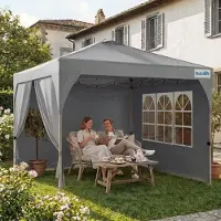 Quictent Pavillon 3 x 3 m, pavillon pliable avec verrouillage centralisé à bouton-poussoir, pavillon de jardin, tente de réception, avec 3 parois latérales amovibles, gris