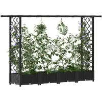 vidaXL Jardinière surélevée avec treillis et toit, noire, 203 x 40 x 121 cm, en PP