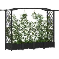 vidaXL Jardinière surélevée avec treillis et toit, noire, 207 x 40 x 123 cm, en PP